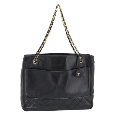 CHANEL Matelasse Chain Shoulder Bag Lamb Skin Black Gold Tone CC Auth bs37970 - 0