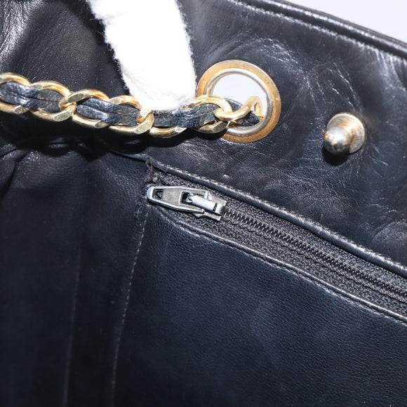 CHANEL Matelasse Chain Shoulder Bag Lamb Skin Black Gold Tone CC Auth bs37970
