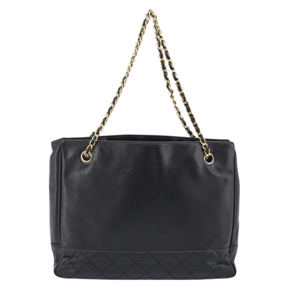 CHANEL Matelasse Chain Shoulder Bag Lamb Skin Black Gold Tone CC Auth bs37970