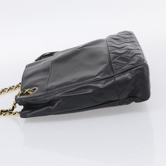 CHANEL Matelasse Chain Shoulder Bag Lamb Skin Black Gold Tone CC Auth bs37970
