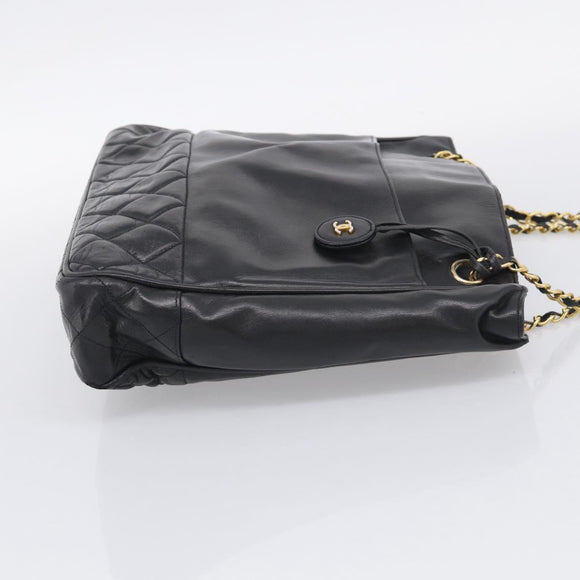 CHANEL Matelasse Chain Shoulder Bag Lamb Skin Black Gold Tone CC Auth bs37970