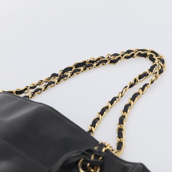 CHANEL Matelasse Chain Shoulder Bag Lamb Skin Black Gold Tone CC Auth bs37970