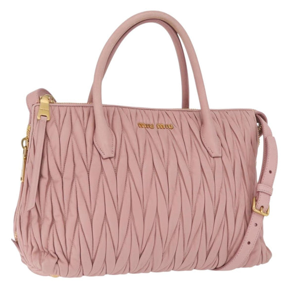 Miu Miu Matelasse Hand Bag Leather 2way Pink Gold Tone Auth bs37973V