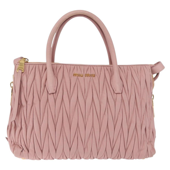 Miu Miu Matelasse Hand Bag Leather 2way Pink Gold Tone Auth bs37973V