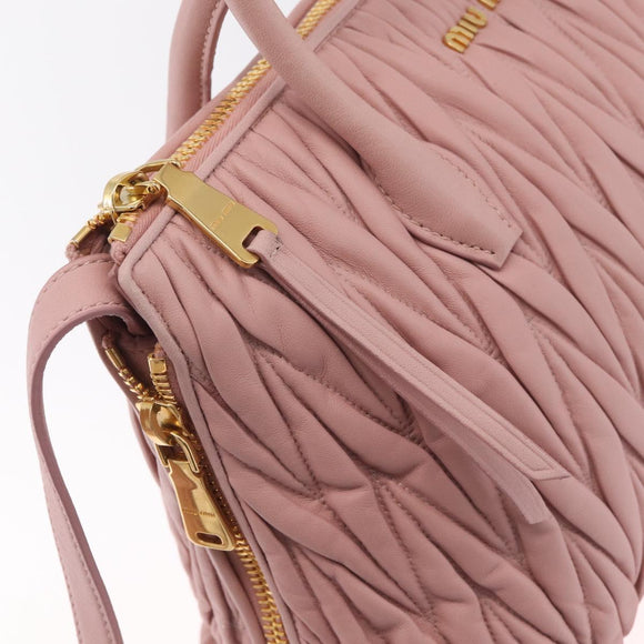 Miu Miu Matelasse Hand Bag Leather 2way Pink Gold Tone Auth bs37973V