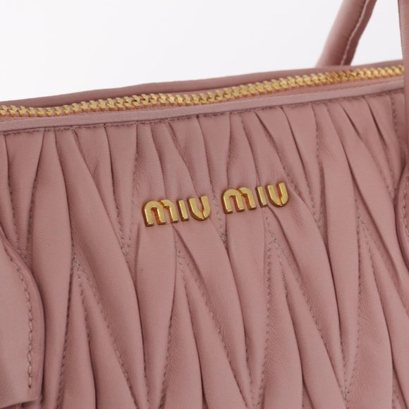 Miu Miu Matelasse Hand Bag Leather 2way Pink Gold Tone Auth bs37973V