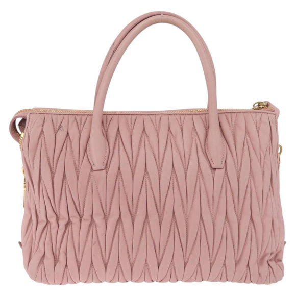 Miu Miu Matelasse Hand Bag Leather 2way Pink Gold Tone Auth bs37973V