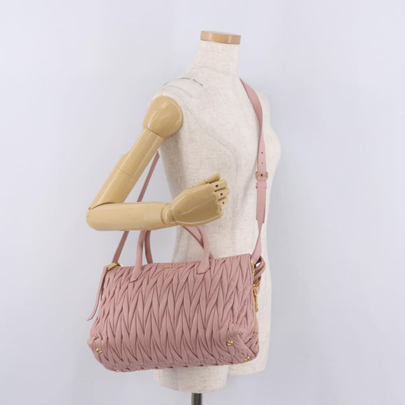 Miu Miu Matelasse Hand Bag Leather 2way Pink Gold Tone Auth bs37973V