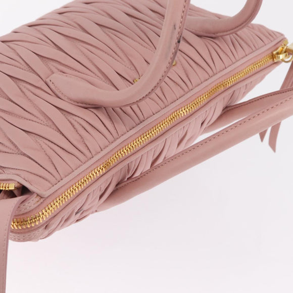 Miu Miu Matelasse Hand Bag Leather 2way Pink Gold Tone Auth bs37973V