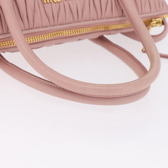 Miu Miu Matelasse Hand Bag Leather 2way Pink Gold Tone Auth bs37973V