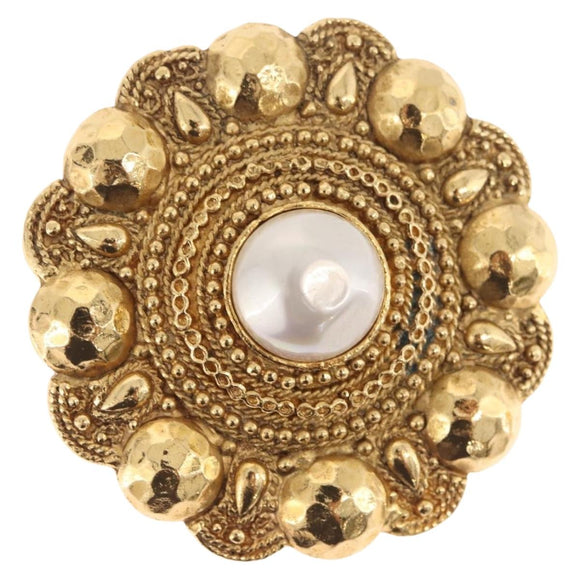 CHANEL Brooch Metal Gold Tone White CC Auth bs37976V