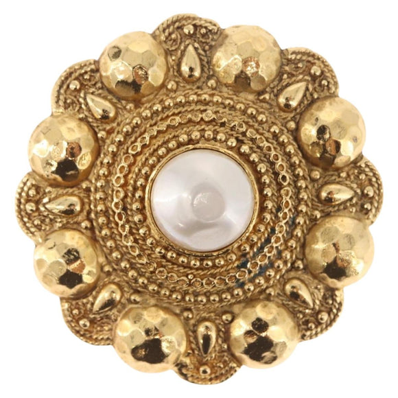 CHANEL Brooch Metal Gold Tone White CC Auth bs37976V