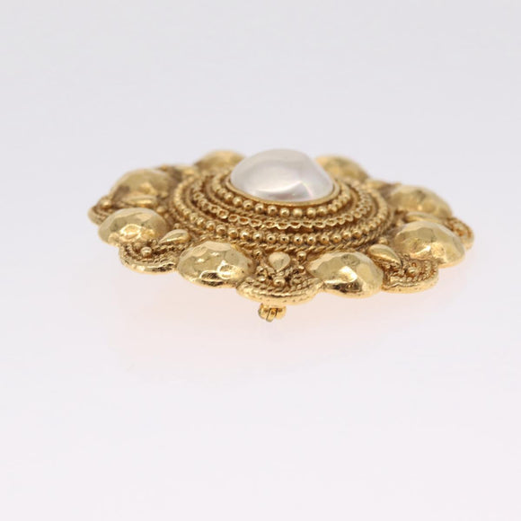 CHANEL Brooch Metal Gold Tone White CC Auth bs37976V