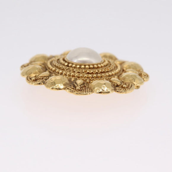 CHANEL Brooch Metal Gold Tone White CC Auth bs37976V