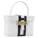 CELINE Vanity Hand Bag Leather White Gold Tone Auth bs37980-1