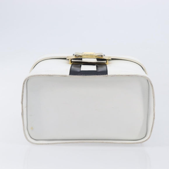 CELINE Vanity Hand Bag Leather White Gold Tone Auth bs37980