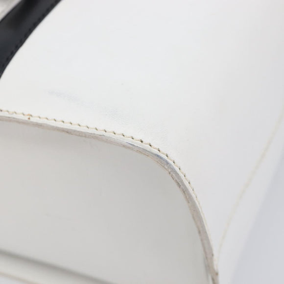 CELINE Vanity Hand Bag Leather White Gold Tone Auth bs37980