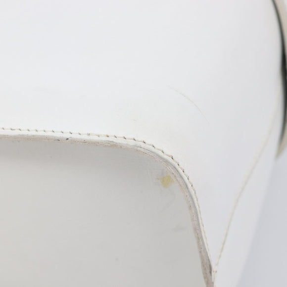 CELINE Vanity Hand Bag Leather White Gold Tone Auth bs37980