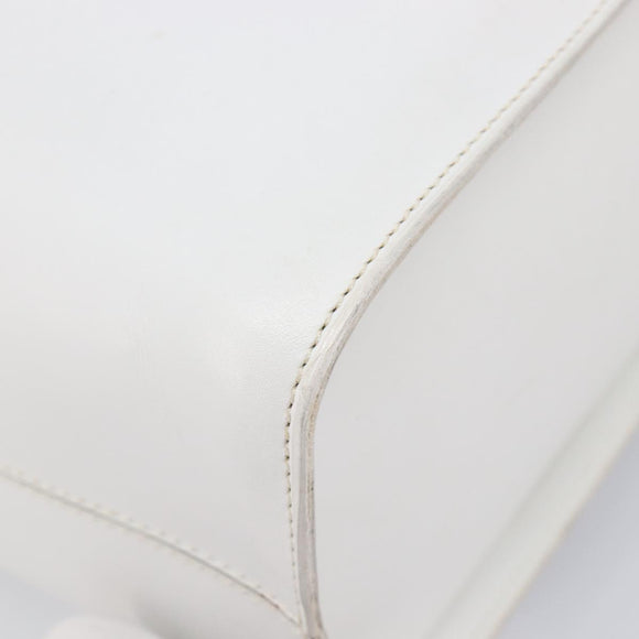 CELINE Vanity Hand Bag Leather White Gold Tone Auth bs37980