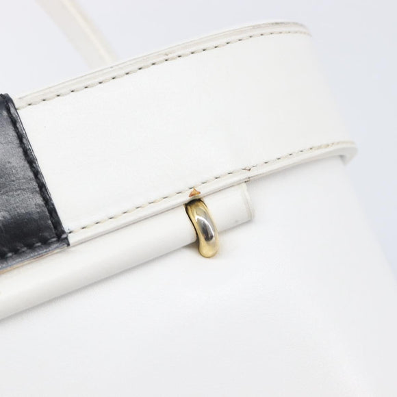 CELINE Vanity Hand Bag Leather White Gold Tone Auth bs37980