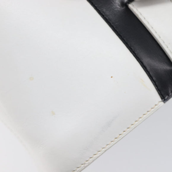 CELINE Vanity Hand Bag Leather White Gold Tone Auth bs37980