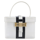 CELINE Vanity Hand Bag Leather White Gold Tone Auth bs37980-2