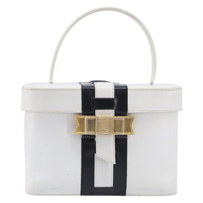 CELINE Vanity Hand Bag Leather White Gold Tone Auth bs37980 - 0