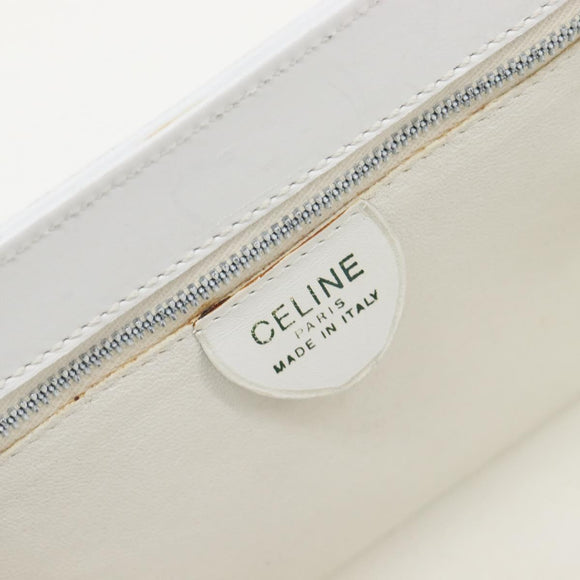 CELINE Vanity Hand Bag Leather White Gold Tone Auth bs37980