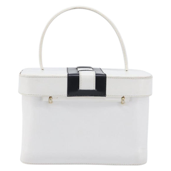 CELINE Vanity Hand Bag Leather White Gold Tone Auth bs37980