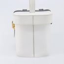 CELINE Vanity Hand Bag Leather White Gold Tone Auth bs37980-4