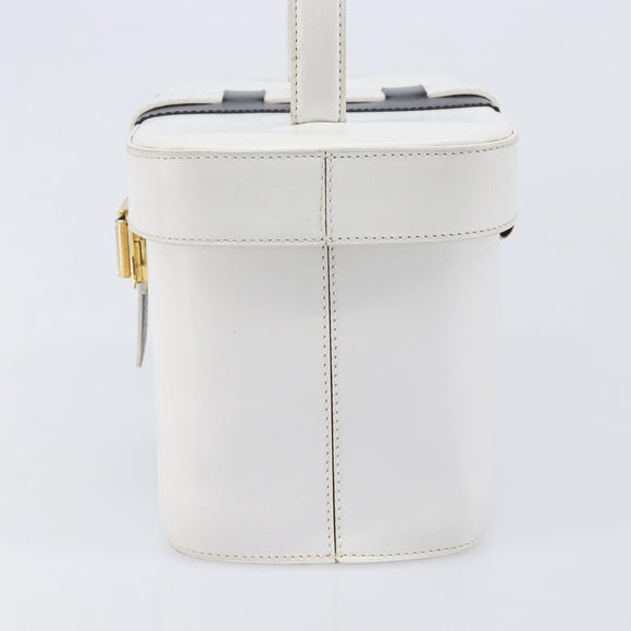 CELINE Vanity Hand Bag Leather White Gold Tone Auth bs37980