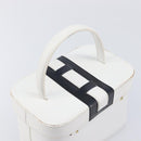CELINE Vanity Hand Bag Leather White Gold Tone Auth bs37980-6