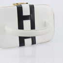 CELINE Vanity Hand Bag Leather White Gold Tone Auth bs37980-9