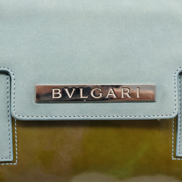 BVLGARI Hand Bag Patent Light Blue Silver Auth bs37982