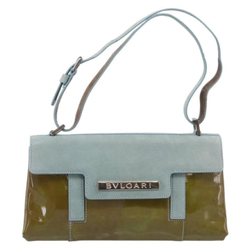 BVLGARI Hand Bag Patent Light Blue Silver Auth bs37982 - 0