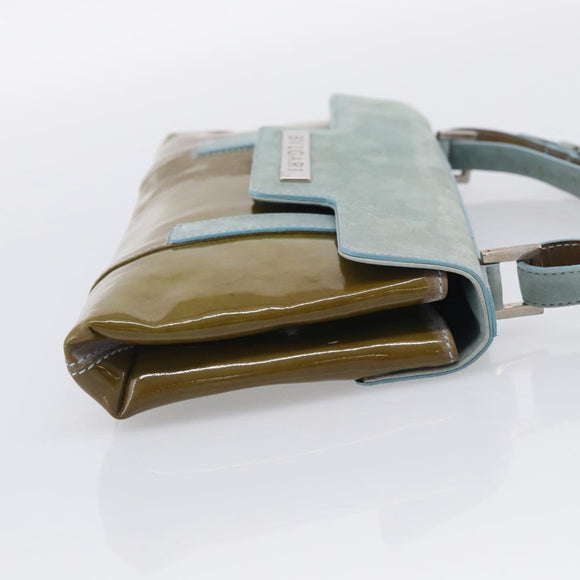 BVLGARI Hand Bag Patent Light Blue Silver Auth bs37982