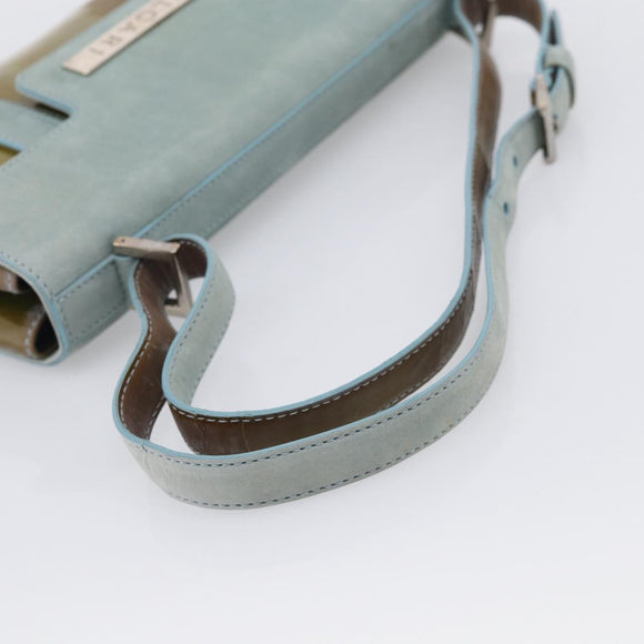 BVLGARI Hand Bag Patent Light Blue Silver Auth bs37982