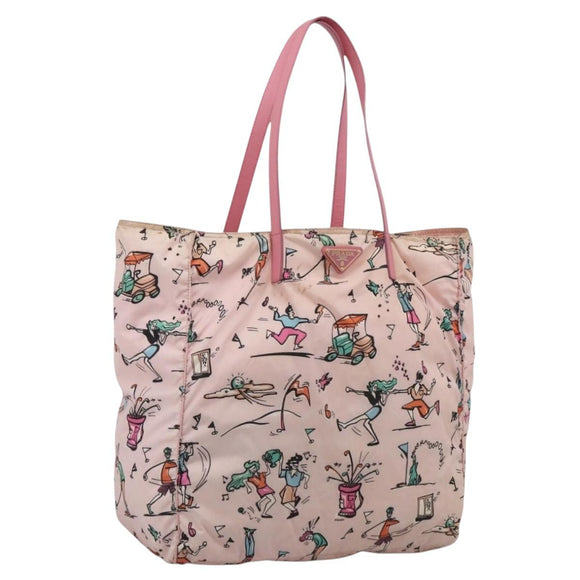 PRADA Tote Bag Nylon Hawaii Limited Pink Gold Tone Auth bs37983