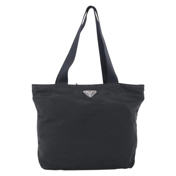 PRADA Tote Bag Nylon Black Silver Auth bs37984