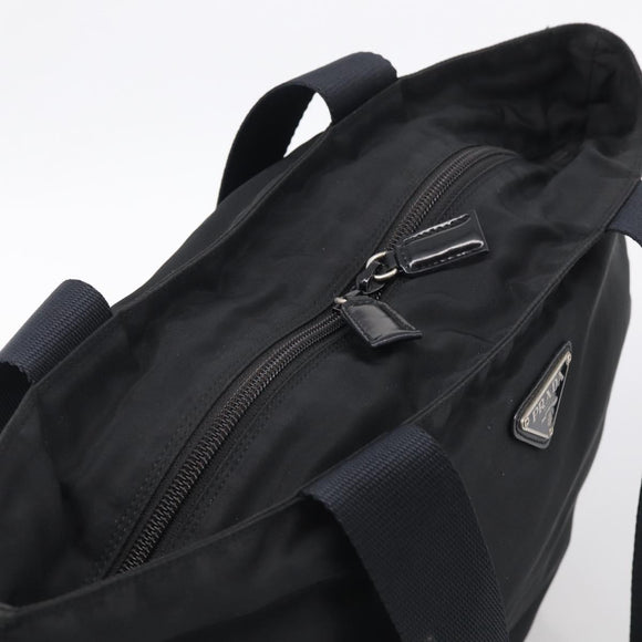 PRADA Tote Bag Nylon Black Silver Auth bs37984