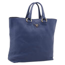 PRADA Hand Bag Leather Blue Gold Tone Auth bs37985-1