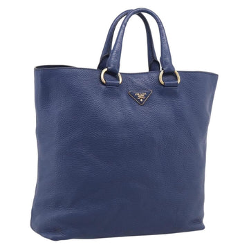 PRADA Hand Bag Leather Blue Gold Tone Auth bs37985
