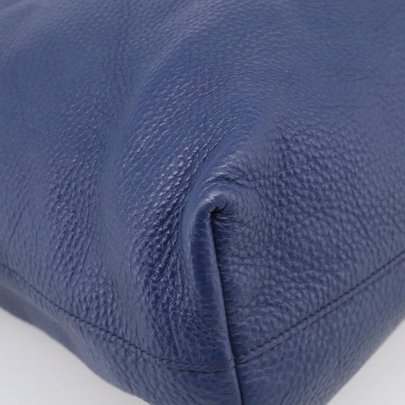 PRADA Hand Bag Leather Blue Gold Tone Auth bs37985