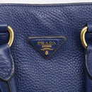 PRADA Hand Bag Leather Blue Gold Tone Auth bs37985-15