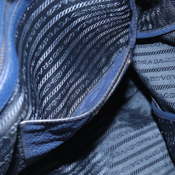 PRADA Hand Bag Leather Blue Gold Tone Auth bs37985