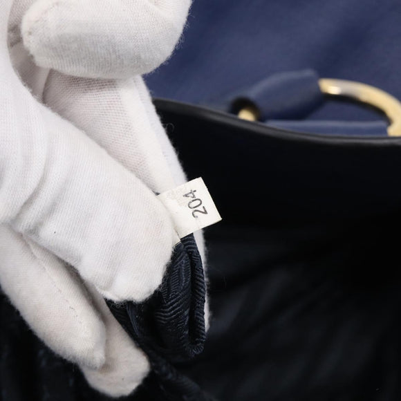 PRADA Hand Bag Leather Blue Gold Tone Auth bs37985