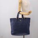 PRADA Hand Bag Leather Blue Gold Tone Auth bs37985-26