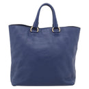 PRADA Hand Bag Leather Blue Gold Tone Auth bs37985-3