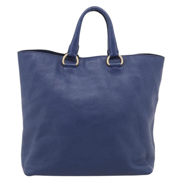 PRADA Hand Bag Leather Blue Gold Tone Auth bs37985