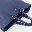 PRADA Hand Bag Leather Blue Gold Tone Auth bs37985-6